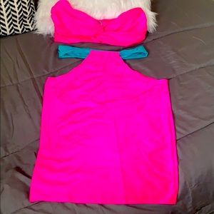 Pink Sweetheart Bandeau & Cut Out Midi Skirt Set